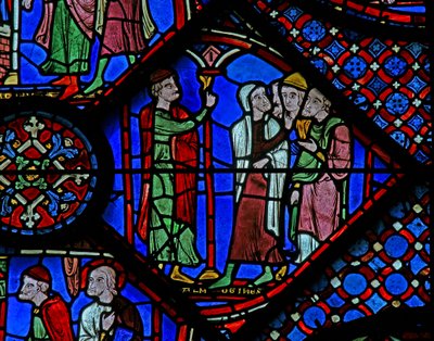 Het St. Jacobus raam: Almogenes (Hermogines) spreekt zijn adepten toe door French School