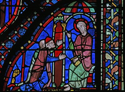Het St. Jacobus raam: Jacobus met Almongenes (Hermogines) en Filetus door French School