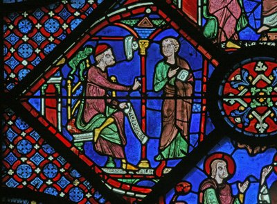 Het St. Jacobus raam: De magiër Almoniges (Hermoniges) stuurt zijn leerling Filetus naar St. Jacobus door French School