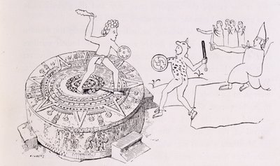 De Temalacati, of Gladiatorsteen, uit de Codex Ramirez, uit 