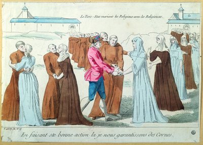 De Derde Stand trouwt monniken met nonnen, c.1792 door French School