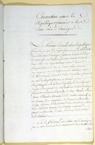 Het Verdrag van Mortefontaine, 30 september 1800 door French School