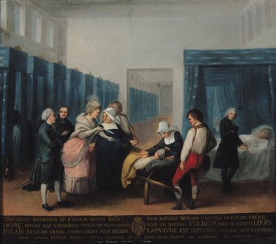 Het bezoek van Monsieur en Madame Necker aan het Hopital de la Charite, 1780 door French School