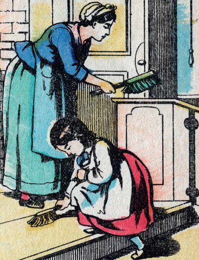 De activiteiten voor meisjes uit goede families: het huishouden - Epinal afbeelding - 19e eeuw (gravure) door French School