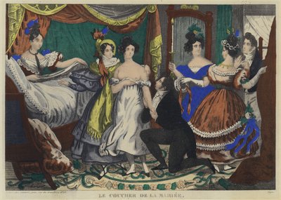 De bedtijd van de bruid (kleurenlitho) door French School