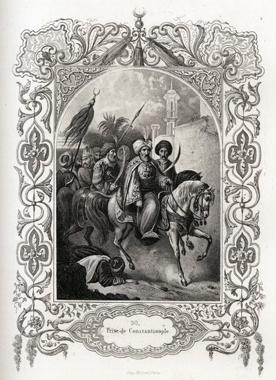 De verovering van Constantinopel in 1453 door de Ottomaanse troepen. Gravure ter illustratie van Histoire des popes door Maurice Lachatre (1814-1900), librairie du progrès, Parijs. door French School