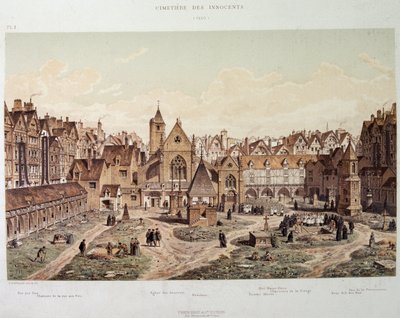 De kerk en het kerkhof van de Onschuldigen in 1550 - in 