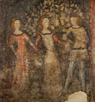 De dans, hoofse scène ... (fresco) door French School