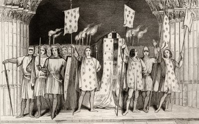 De dode zuigeling Jan I (1316) de Postume uitgeroepen tot koning bij zijn begrafenis, uit 