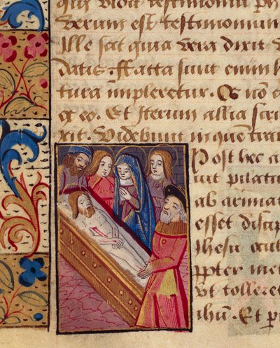 De graflegging van Christus, miniatuur uit het Getijdenboek (Gebruik van Poitiers), Latijns en Frans manuscript geïllustreerd door een leerling van Robinet Testard, manuscript 1097 folio 80 verso, Frankrijk eind 15e eeuw door French School