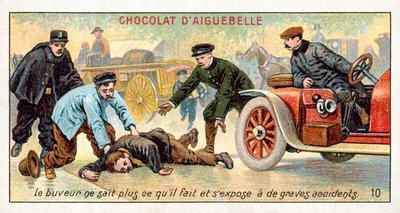 De dronkaard weet niet wat hij doet en stelt zichzelf bloot aan het risico van ernstige ongelukken door French School
