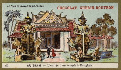 De ingang van een tempel in Bangkok, Siam door French School
