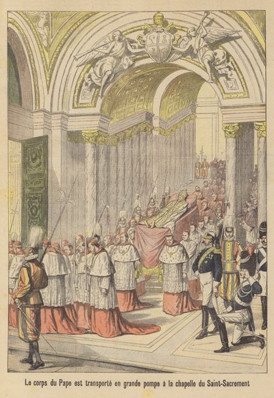 De begrafenis van paus Leo XIII (kleurenlitho) door French School