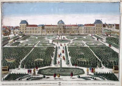 De tuinen en het paleis van de Tuilerieën - gravure door French School