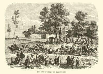 De hemisferen van Maagdenburg (gravure) door French School