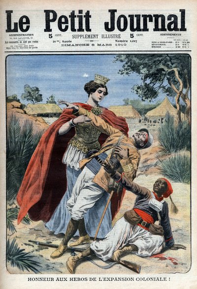 De helden van het kolonialisme (in Noord-Afrika) worden geëerd allegorische gravure 