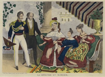 Het huwelijksaanzoek (kleurenlitho) door French School