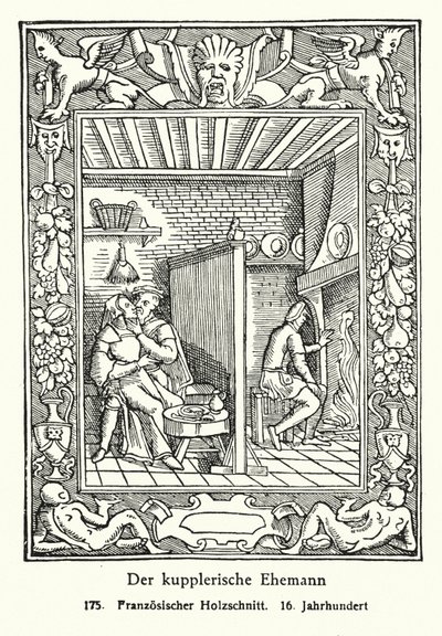 De koppelende echtgenoot (houtsnede) door French School