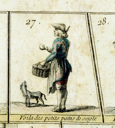 De roggehandelaar (detail van een ganzenbordspel) door French School