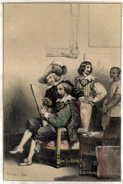 De schilder Diego Velasquez (1599-1660) verwelkomt in zijn atelier Pierre Paul (Pierre-Paul) Rubens (of Peter Paul of Petrus Paulus) (1577-1640). Plaat genomen uit 