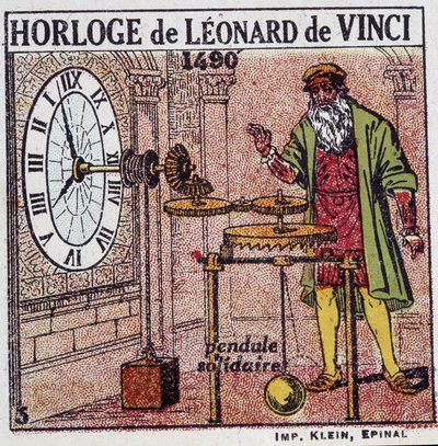 De slingerklok van Leonardo da Vinci (Leonardo da Vinci) (1452 - 1519) (slinger in 1490) - in 