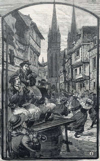 De spelers van biniou in Quimper (Finistère, Bretagne). in 