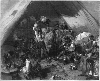 De bevolking van Parijs observeert het werk van Boheemse ketelmakers, wiens tenten zijn opgezet in de Batignolles door French School