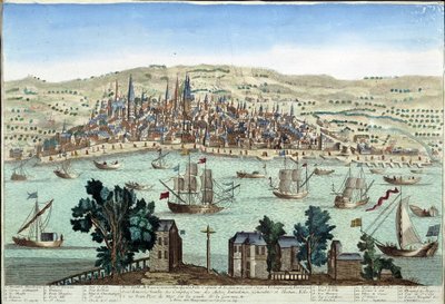 De haven en stad Bordeaux - gravure door French School