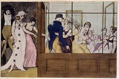 Het serail in de winkel: bordeel in het Palais Royal - gravure door French School