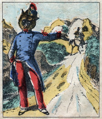 De zieke leeuw en de vos. Fabels van Jean de La Fontaine. Epinal afbeelding eind 19e eeuw door French School