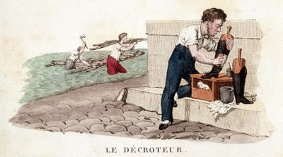 De kraam (schoenpoetser) - gravure door French School