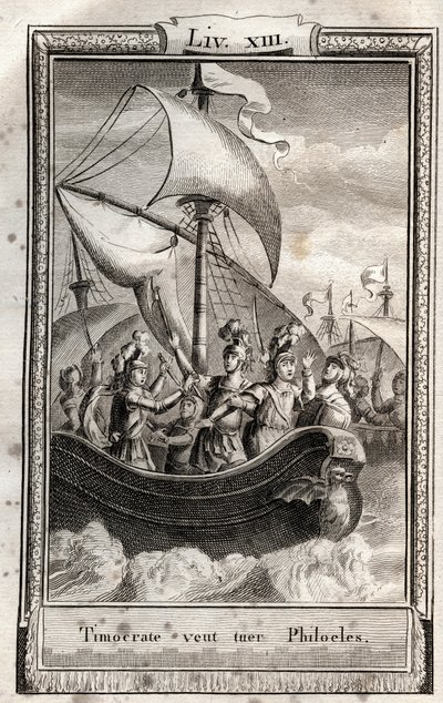 Timocrate wil Philoeles doden - gravure uit 1798 door Monnet in 