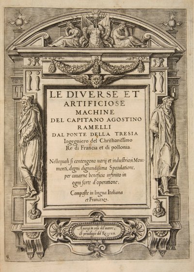 Titelpagina, uit Le Diverse Et Artificiose Machine Del Capitano Agostino Ramelli, pub. 1588 door French School