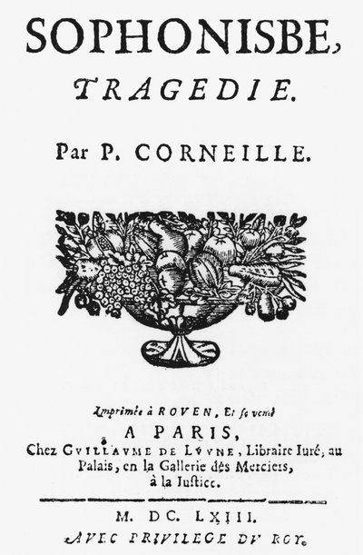 Titelpagina van Sophonisbe door Pierre Corneille (1606-84) gepubliceerd in 1663 door French School