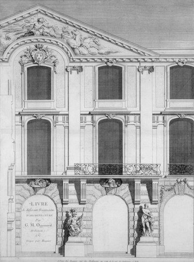 Titelpagina van een boek met gegraveerde platen van Oppenords ontwerpen, gepubliceerd 1745 door French School