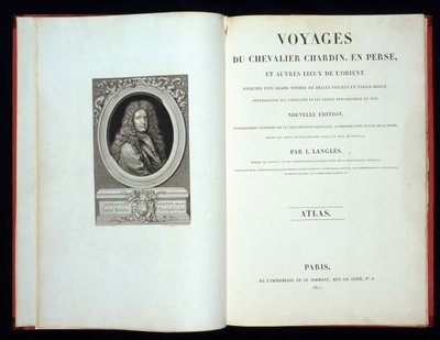 Titelpagina en frontispice portret uit Voyages du Chevalier Chardin en Perse, 1811 door French School