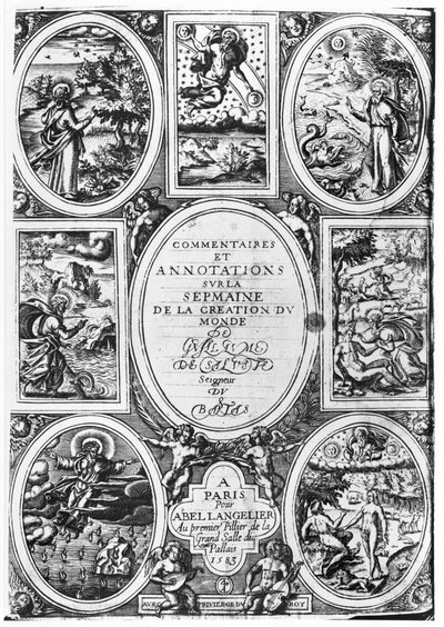 Titelpagina van Commentaires et Annotations sur la Semaine de la Creation du Monde door Guillaume Salluste du Bartas (1544-90) 1583 door French School