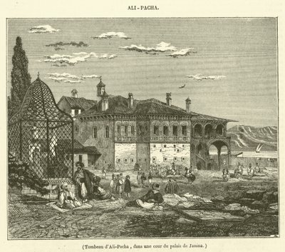 Graf van Ali-Pacha, op een binnenplaats van het Janina paleis (gravure) door French School