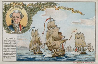 Handelskaart met een afbeelding van de Surveillante tegen HMS Quebec door French School