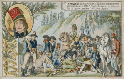 Handelskaart met een afbeelding van de dood van de Franse generaal Marceau-Desgraviers door French School