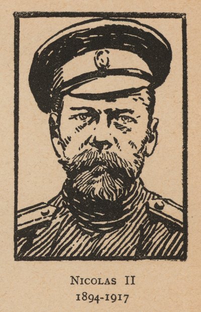Tsaar Nicolaas II van Rusland (litho) door French School
