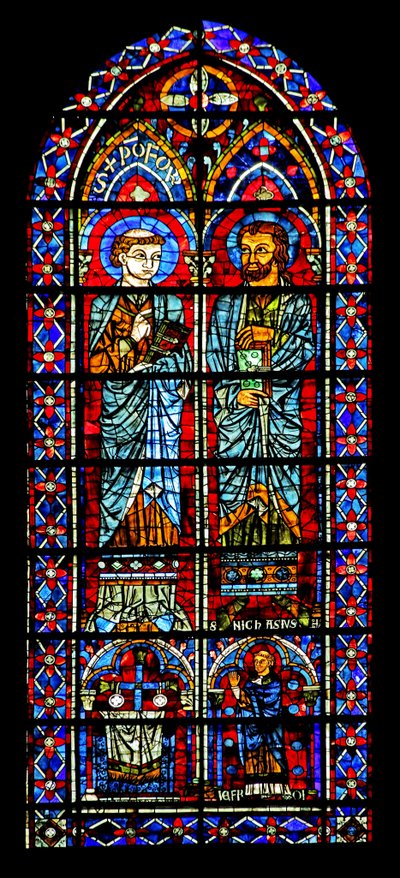 Twee heiligen - een is Nicaise; schenker priester beneden door French School