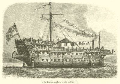 Een Engels ponton, een militaire gevangenis (gravure) door French School