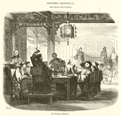 Een Chinese maaltijd (gravure) door French School