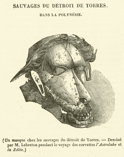 Een masker onder de wilden van de Torres Strait (gravure) door French School