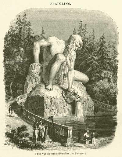 Gezicht op het park van Pratolino, Toscane (gravure) door French School