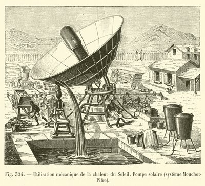 Mechanisch gebruik van zonnewarmte, Zonnepomp, systeem Mouchot-Pifre door French School
