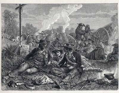 Vendee Oorlogen (1793-1796): kampement van Vendeese opstandelingen door French School