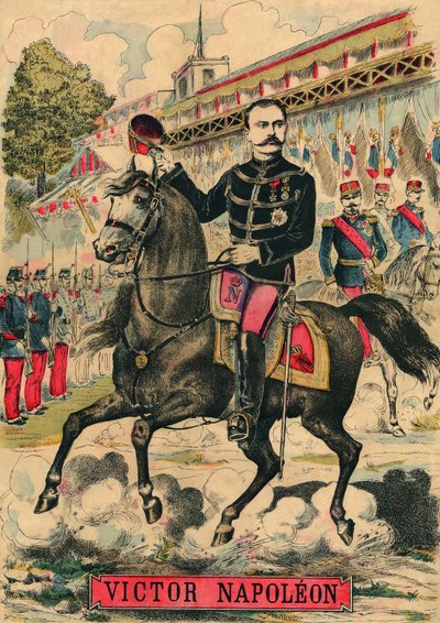 Victor Napoleon (1862-1926) aan het hoofd van de Bonapartistische aanhangers, de laatste erfgenaam van Napoleon I moest in ballingschap gaan na een wet die werd aangenomen door de Derde Republiek in 1886. Gravure, in “Le Figaro, supplement”, op 30/03/1889, door French School