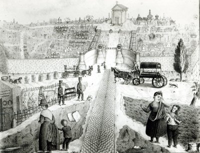 Uitzicht op de begraafplaats Pere-Lachaise, begin 19e eeuw door French School